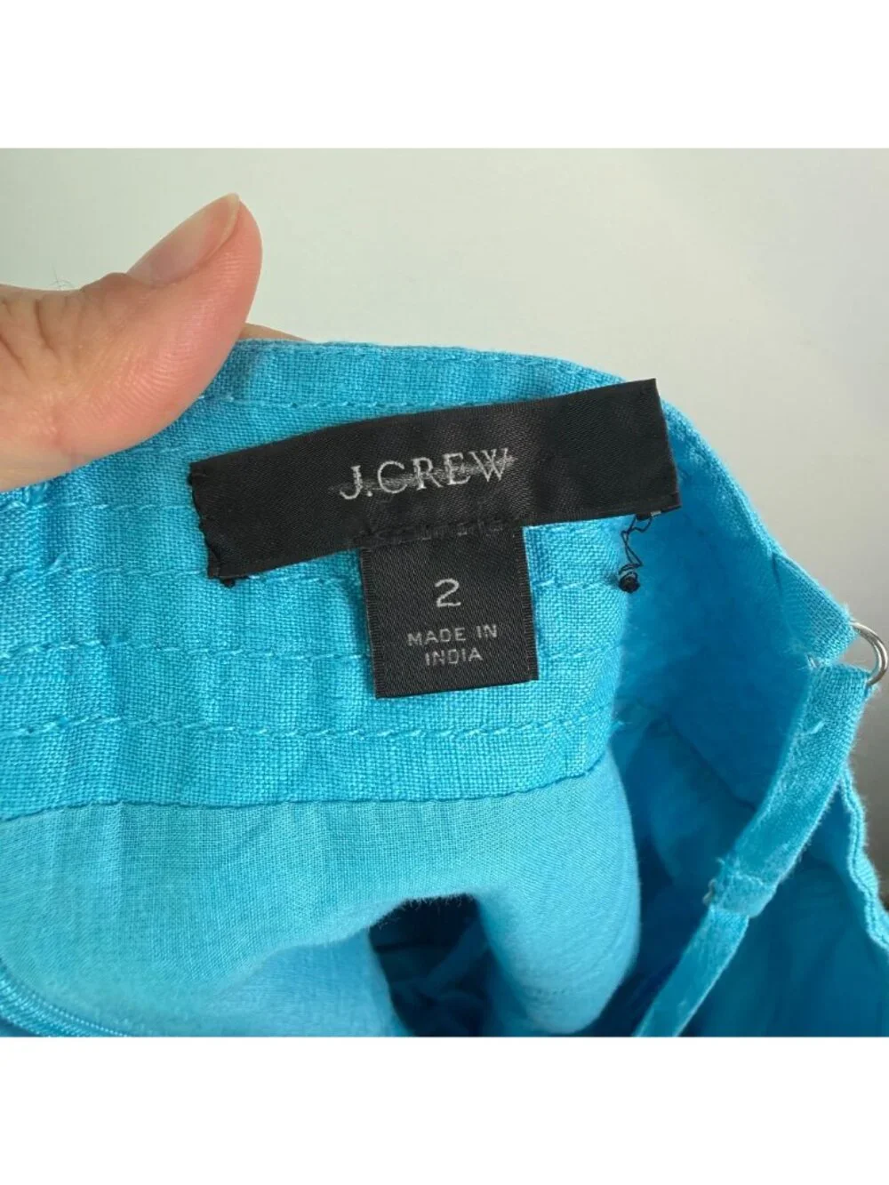 J. Crew Tie Waist 100% Linen Wide Leg Cropped Jumpsuit Blue Sz 2 Preppy Coastal